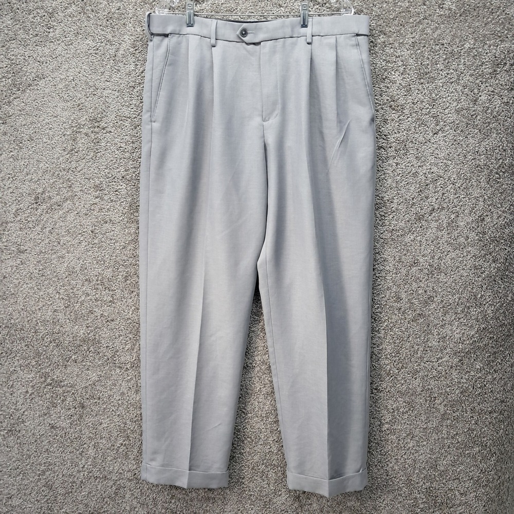 Croft & Barrow Mens Pleated Dress Pants 38x32 Gray Cuffed Straight Leg Trousers
